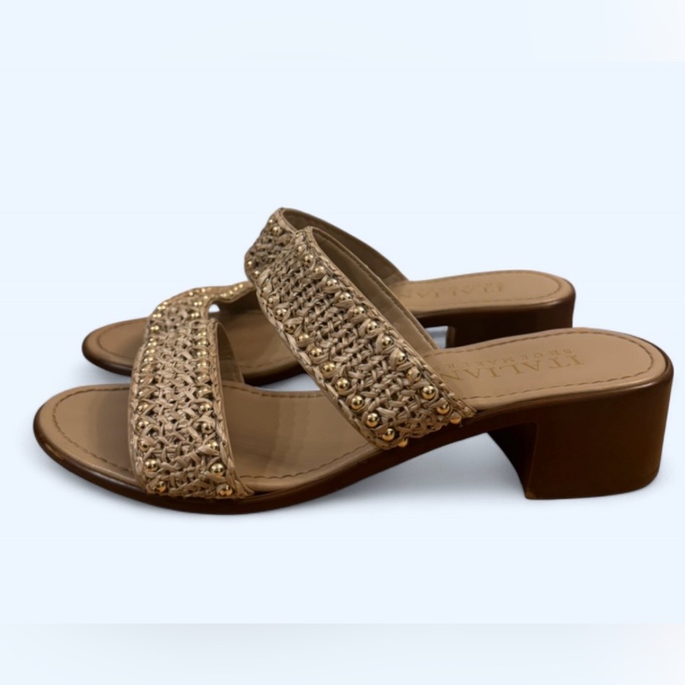 Made in Italy Italian shoemakers Tan Woven Block Sandals